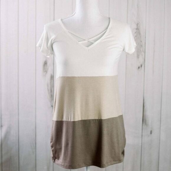 Short sleeve color block tan white medium - Picture 3 of 9